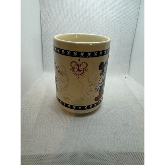 Disney Mickey Mouse Pirate Ceramic Mug Treasure Map Design Beige - Picture 3 of 6
